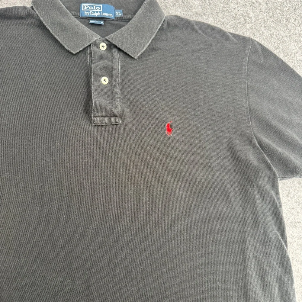 Polo Ralph Lauren Mens XL Black Short Sleeve Pique Polo Shirt Red Pony Logo